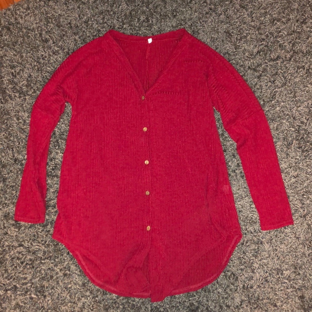 Ruby red button down sweater